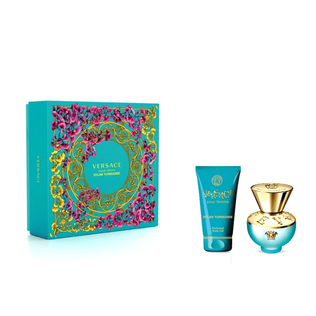 Versace Women's Perfume Versace Dylan Turquoise Pour Femme Eau de Toilette Perfume Gift Set Spray (30ml) with Shower Gel